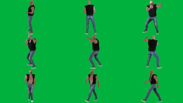 A woman is dancing on green screen و man in black shirt jeans and t - animated chromakey background illustration design gesture motion expression backgrounds depth emotion elements