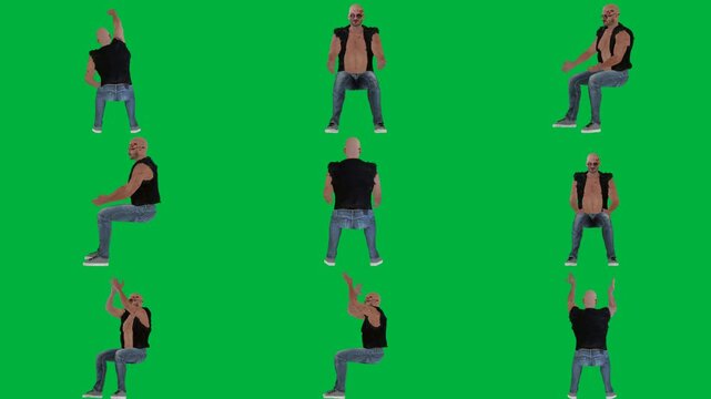 A man in jeans and t - shirt is dancing on green screen و black animated chromakey background colorful illustration figure expression backgrounds gesture frame composition design cartoonish