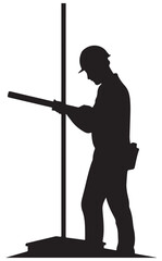Naklejka premium Construction Worker Holding Pole Silhouette