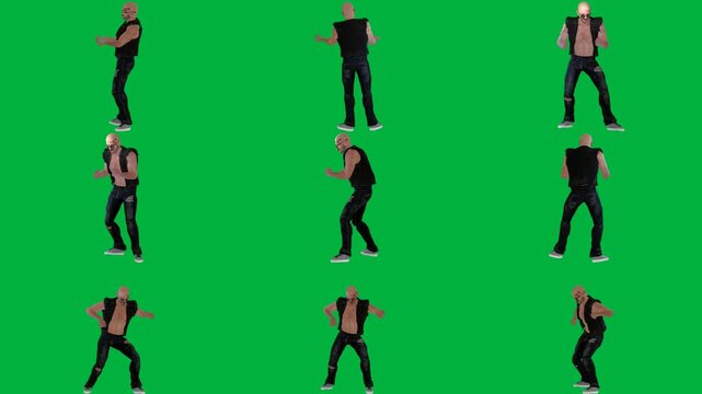 A man in black shirt is dancing on green screen و animated chromakey background creative backgrounds frame design layers cartoonish expression colorful scene emotion elements figure