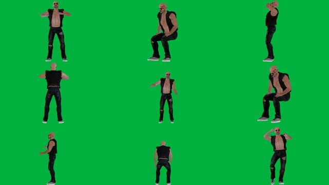 A man in black shirt and pants is dancing on green screen و woman top jeans animated chromakey background colorful movement elements design depth creative frame motion figure scene