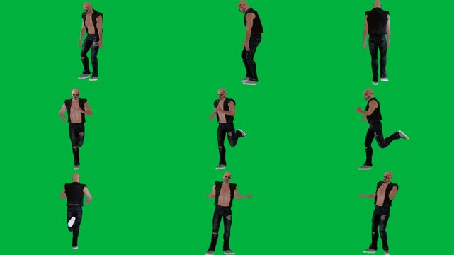 A man in black shirt and pants is dancing on green screen و walking woman animated chromakey background backgrounds colorful figure scene elements cartoonish motion style movement creative