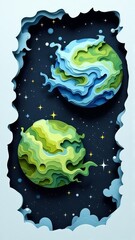 Obraz premium Layered Paper Art of Two Planets in Deep Space