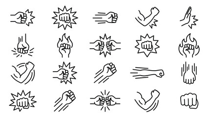 Hand gestures and impact effects a collection of line art icons © Anisur Rahman