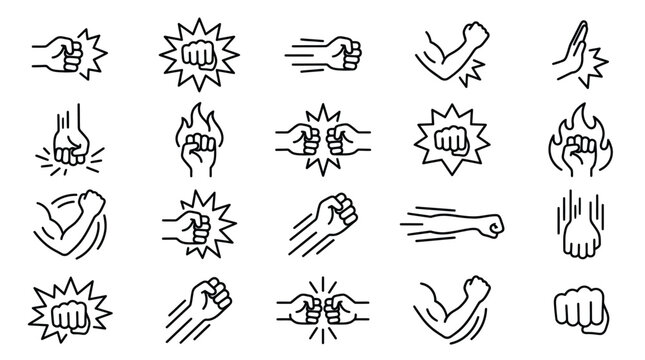 Hand gestures and impact effects a collection of line art icons