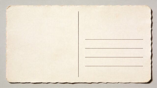  depicts a vintage-style postcard with a blank, off-white surface. The layout is typical of traditional postcards, featuring a vertical line dividing the card into two sections. On the right side, the