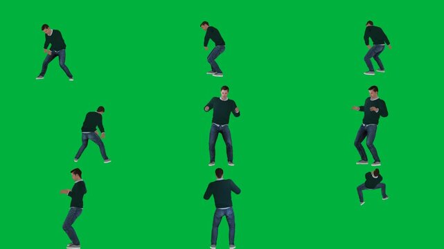A man in black shirt is dancing on green screen و group of people suit animated chromakey background backgrounds creative scene composition figure elements cartoonish frame colorful