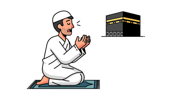 Man in white praying Islam.