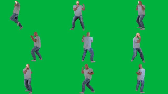 A man in jeans and white shirt is dancing on green screen و walking animated chromakey background expression figure illustration frame layers emotion composition backgrounds gesture
