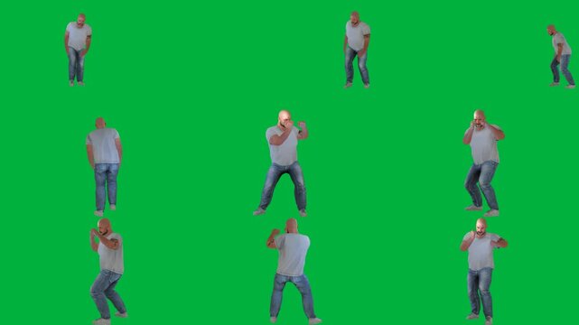 A man in jeans and white shirt is dancing on green screen و group of people animated chromakey background illustration motion style depth movement expression elements creative composition
