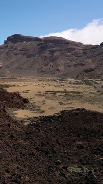 Aerial view of the volcanic foothills of the Teide volcano, Teide National Park, Tenerife, Canary Islands, Spain