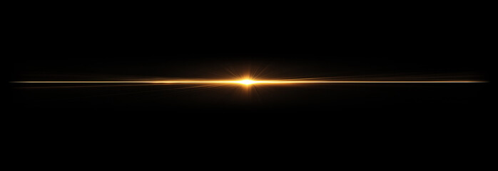 Golden Light Flare Horizontal Glow Effect on Dark Background. © Ali