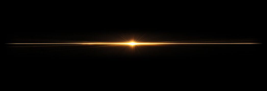 Golden Light Flare Horizontal Glow Effect on Dark Background.