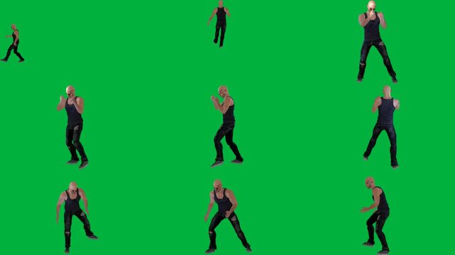 A man in black shirt is dancing on green screen و woman tank top animated chromakey background figure emotion creative composition scene expression cartoonish depth layers motion illustration