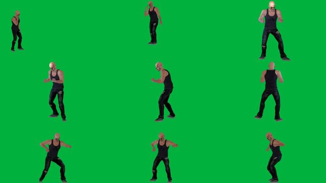 A man is dancing on green screen و in black shirt woman pants animated chromakey background depth cartoonish movement motion scene backgrounds creative design elements composition emotion