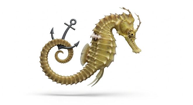 Steampunk Seahorse with Anchor and Spiral Tail