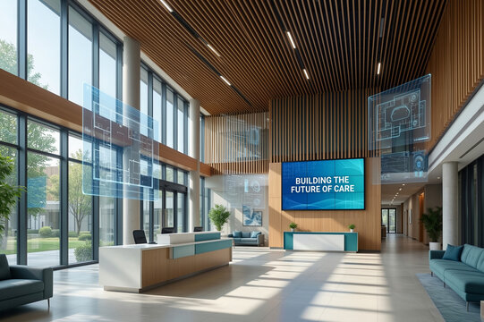 Futuristic Digital Healthcare Corridor with Abstract Technology Interface
