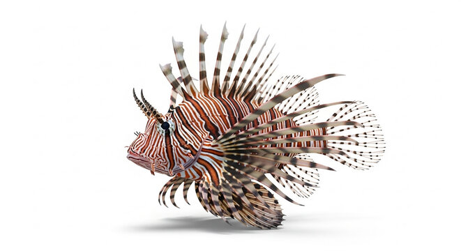 Striped Lionfish with Venomous Spines Display