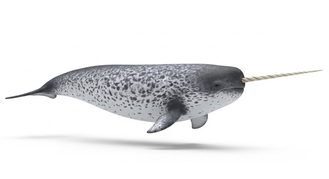 Narwhal Swimming with Distinctive Long Tusk