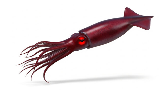 Deep Red Squid with Glowing Eye Illustration