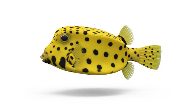 Yellow Spotted Boxfish Swimming Isolated White
