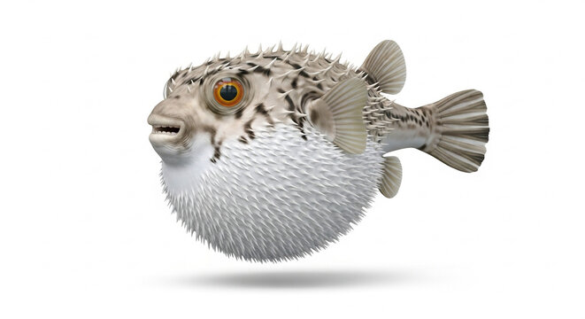 Pufferfish with Spiky Skin and Orange Eye