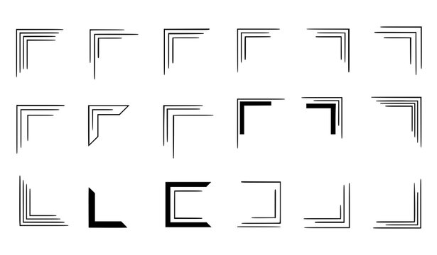 Modern geometric corner design vector set with minimal line borders and abstract frame elements