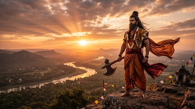 Parshuram Jayanti celebration on hilltop overlooking serene river landscape