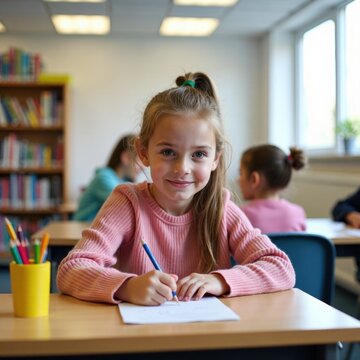 Joyful Girl Engaged in Classroom Learning