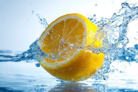 Fresh Lemon Slices in Water Splash.