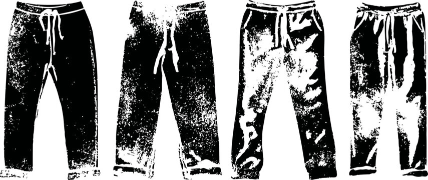 worn black sweatpants with drawstring, casual athletic pants front and back views