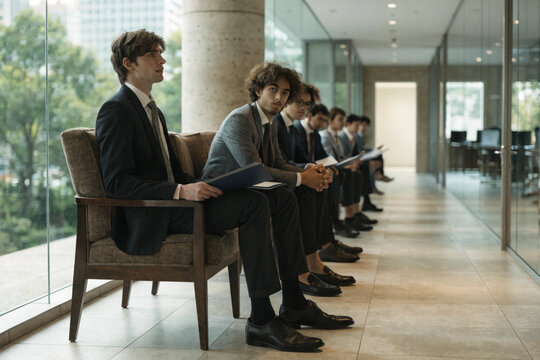 Job Interview Candidates Waiting in Office Hall &ndash; Recruitment Process and Hiring Concept