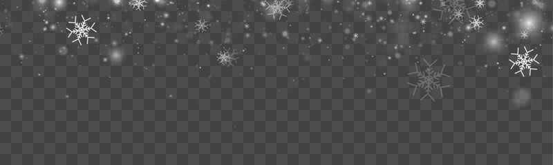 Fototapeta premium White snowflakes drifting across transparent space. Gentle blur adds depth and softness. Perfect seasonal design background element.