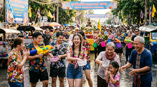 Songkran festival 2026 in Thailand. 