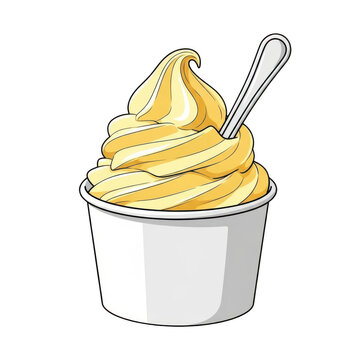 Delicious scoop of vanilla ice cream with a spoon resting inside