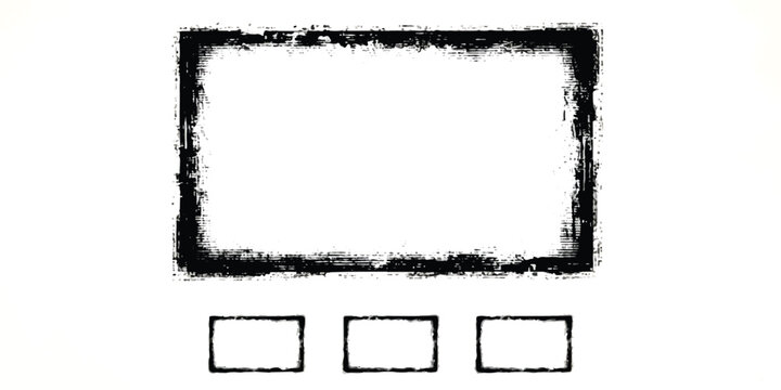 Black grunge frame with three small rectangular boxes below for text or design elements
