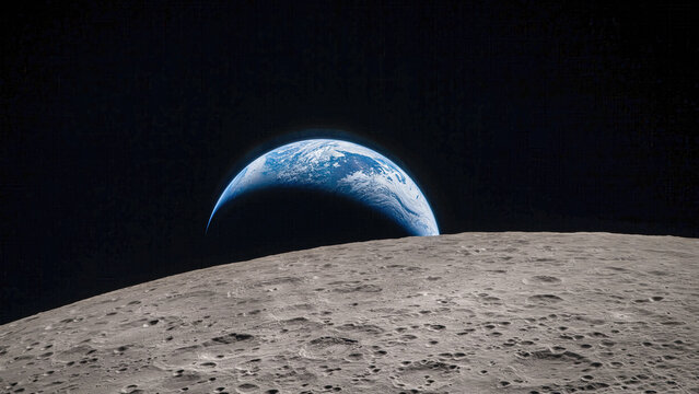 Earthrise or Earthset, point of view from the moon. Digital enhancement of an image by NASA