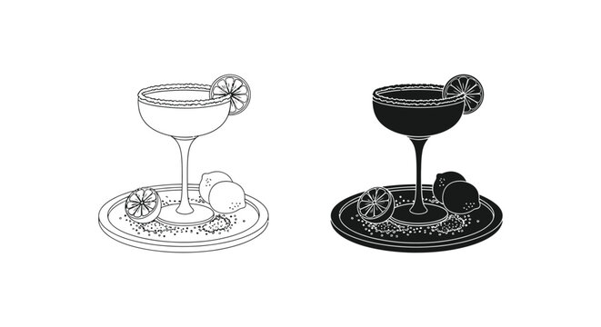 Margarita cocktail illustration with lime and salt on plate