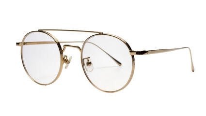 Thin gold metal aviator eyeglasses with clear lenses, isolated on transparent background © PROSTOCK