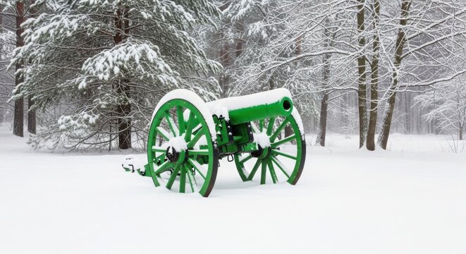 A green wheelbarrow sitting in the snow illustration