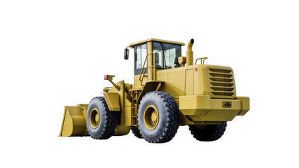 Fototapeta premium Yellow heavy-duty wheel loader with large bucket and tires, isolated on transparent background