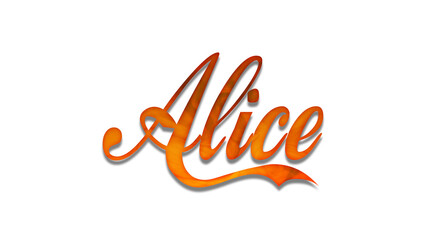 Obraz premium 3D fire text effect of name Alice on white background.