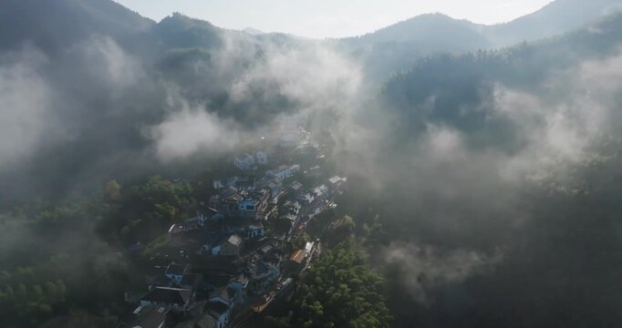 Muli Gong Village, Huangshan, Anhui: An Aerial View of an Ancient Village Above the Clouds