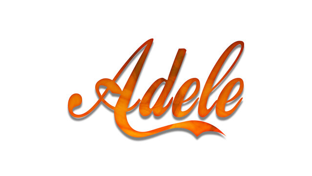 3D fire text effect of name Adele on white background.