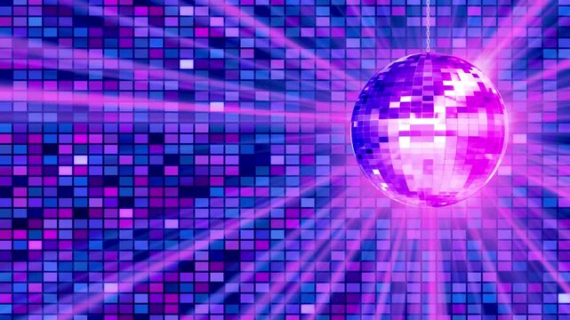 disco ball pink blue on light wall rotating animation, 3d music party night and concert social media motion background