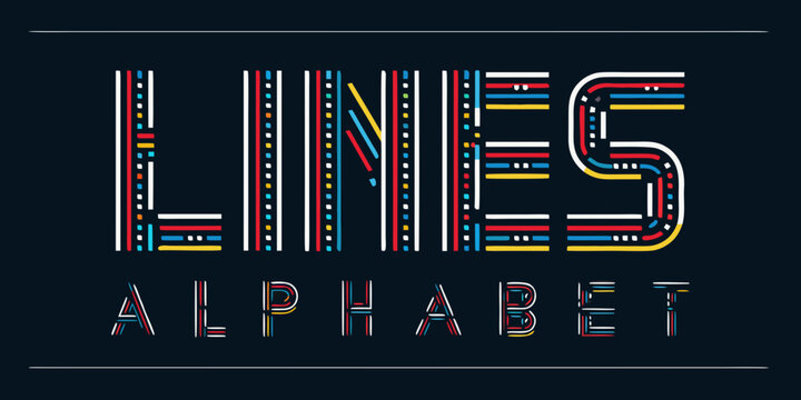 Colorful abstract typography featuring the word lines and alphabet text