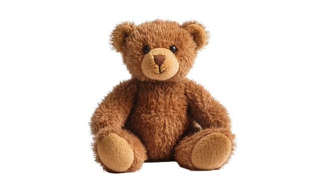 Fluffy brown teddy bear toy, isolated on transparent background