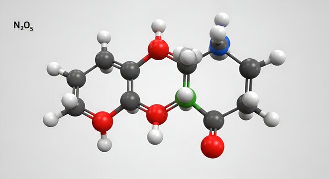 Molecular structure of N2O5, a chemical compound, visualized with atoms and bonds