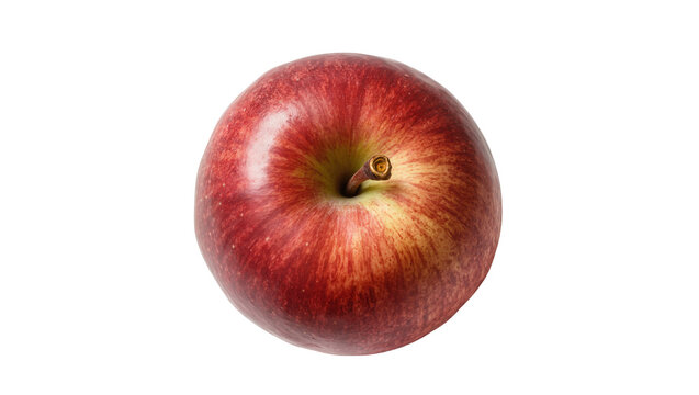 Ripe red apple with stem isolated on transparent background