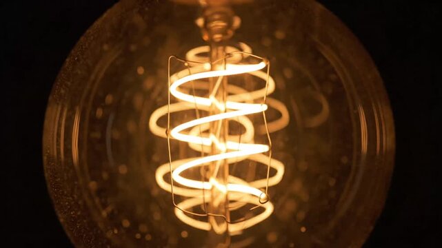 Glowing Light Bulb Filament Close-up on Black Background